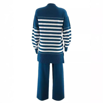 2-Piece Stripe Knit Sweater & Wide Leg Pants Set(MS426) - A-1 Thread Vault