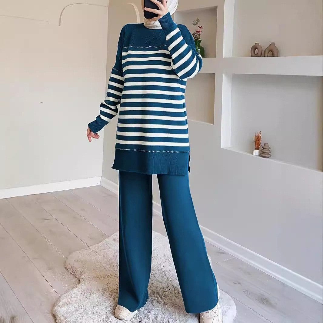 2-Piece Stripe Knit Sweater & Wide Leg Pants Set(MS426) - A-1 Thread Vault