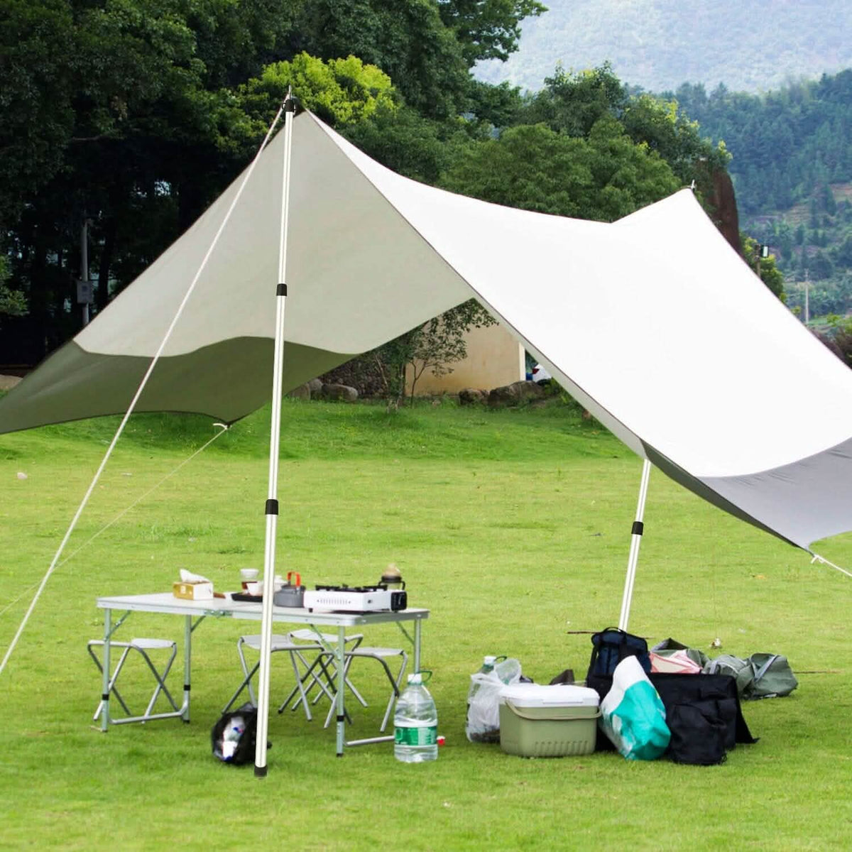 2-Piece: Telescoping Tarp Poles Portable Aluminum Awning Poles - A-1 Thread Vault