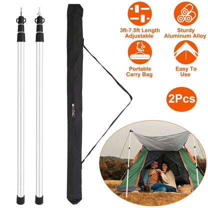 2-Piece: Telescoping Tarp Poles Portable Aluminum Awning Poles - A-1 Thread Vault