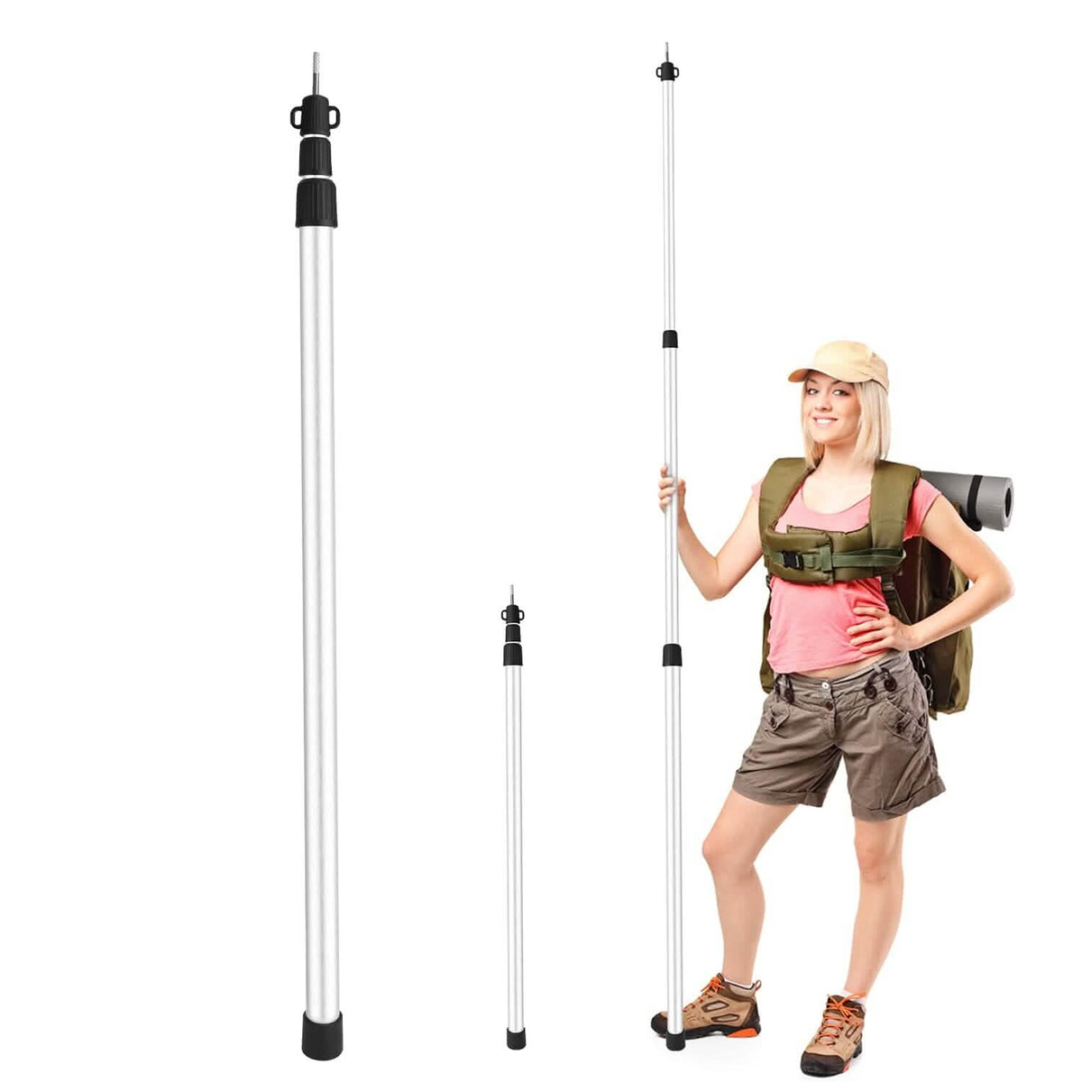 2-Piece: Telescoping Tarp Poles Portable Aluminum Awning Poles - A-1 Thread Vault