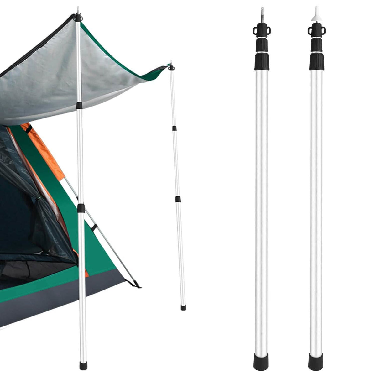 2-Piece: Telescoping Tarp Poles Portable Aluminum Awning Poles - A-1 Thread Vault