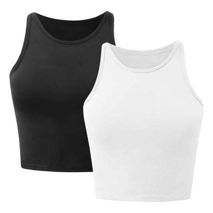2-Piece: Women Sleeveless Cropped Tank top High Neck - A-1 Thread Vault