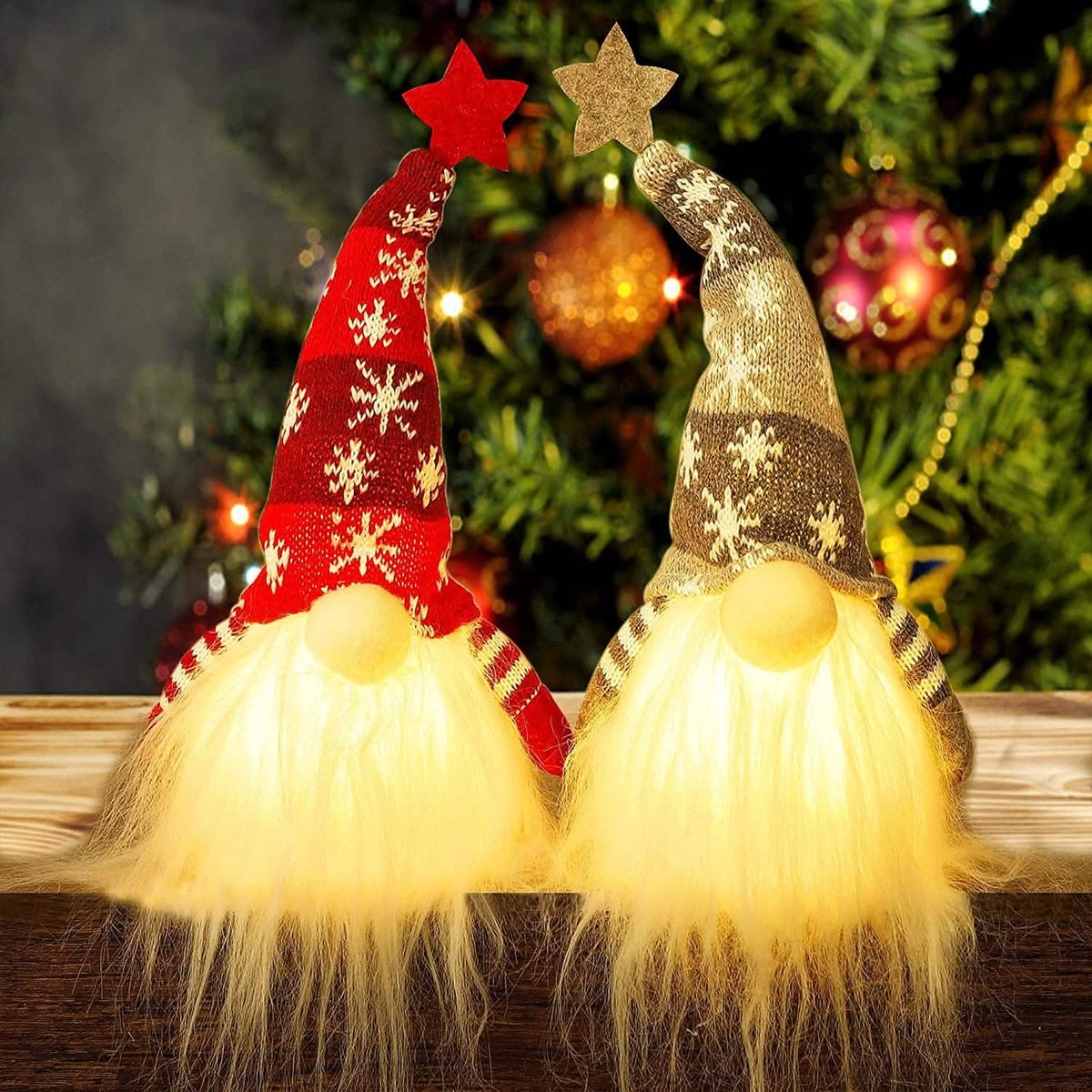 2-Pieces: 11" Lighted Christmas Gnome Santa - A-1 Thread Vault