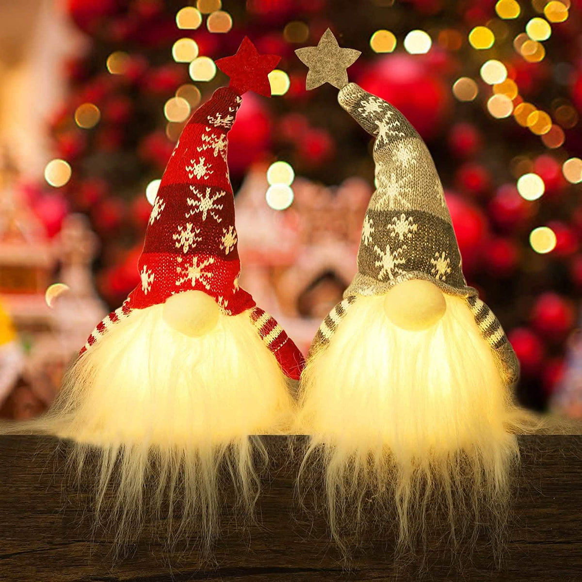 2-Pieces: 11" Lighted Christmas Gnome Santa - A-1 Thread Vault