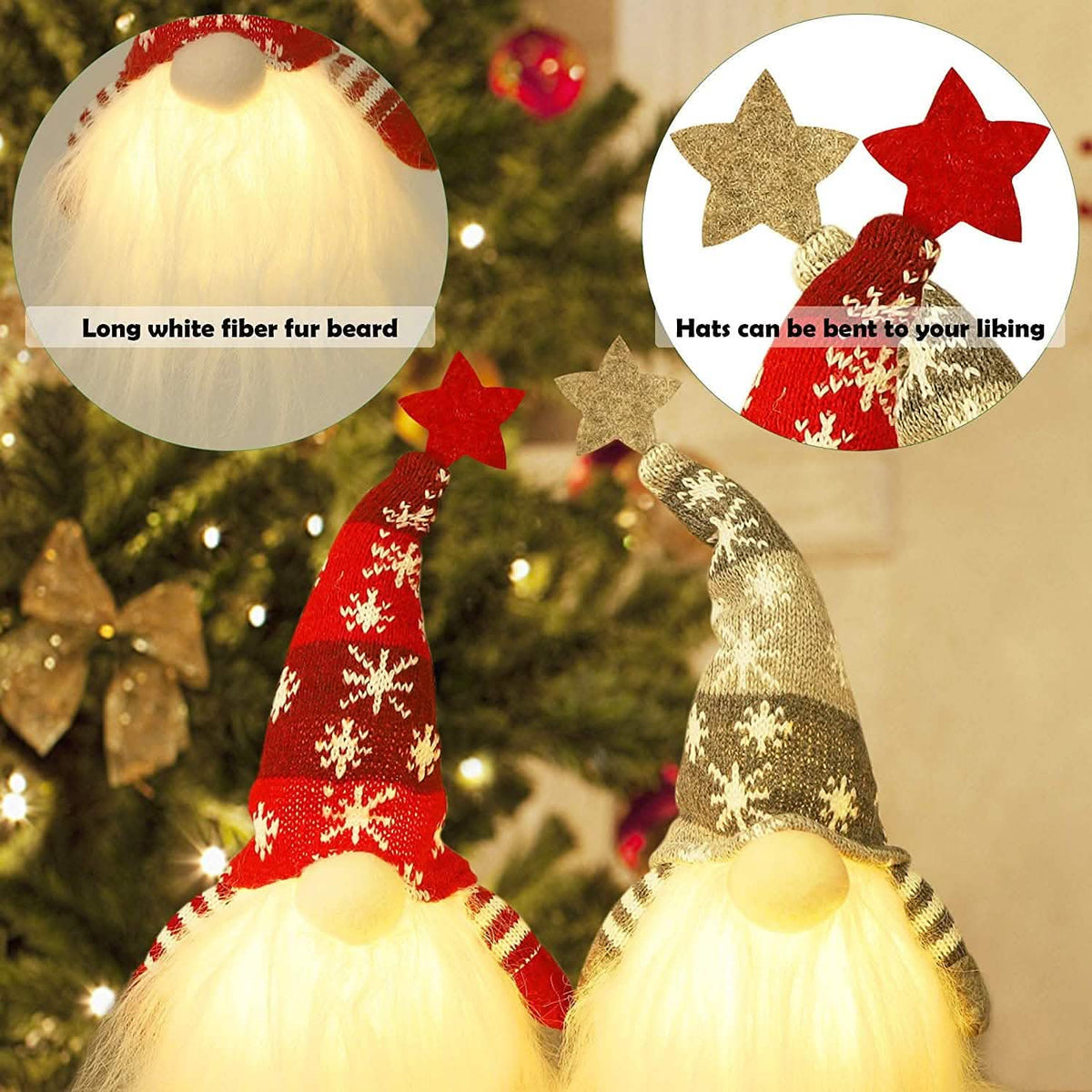 2-Pieces: 11" Lighted Christmas Gnome Santa - A-1 Thread Vault