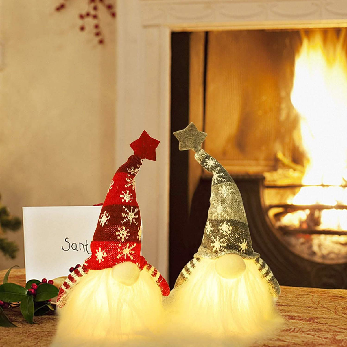2-Pieces: 11" Lighted Christmas Gnome Santa - A-1 Thread Vault