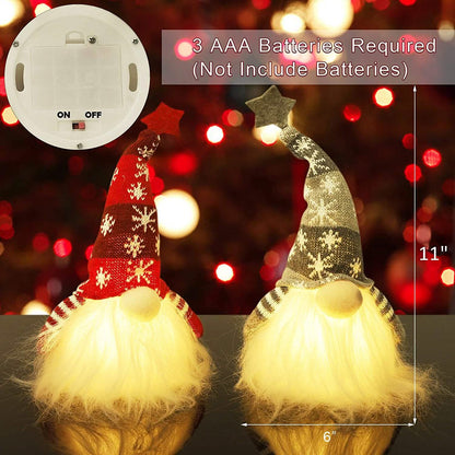 2-Pieces: 11" Lighted Christmas Gnome Santa - A-1 Thread Vault