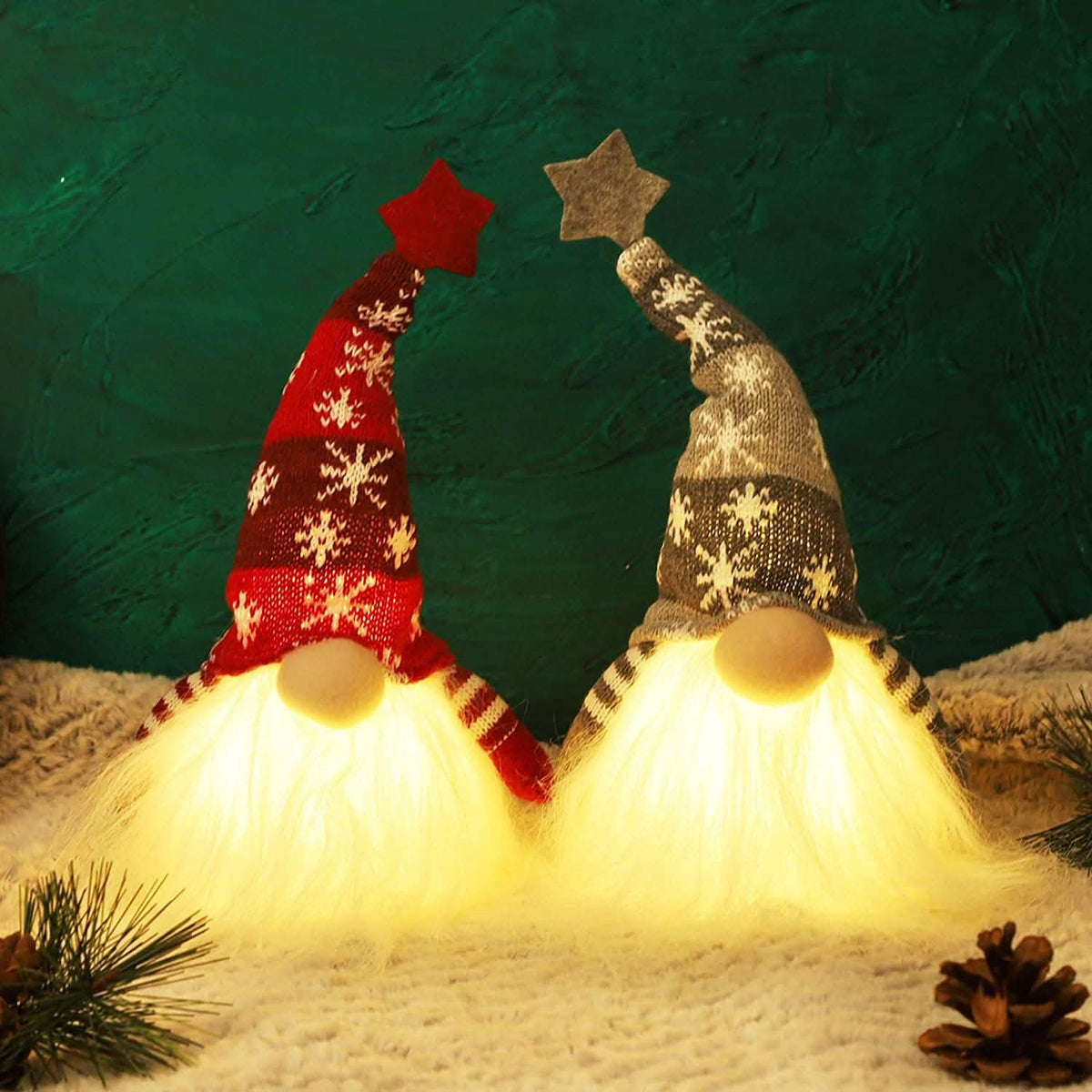2-Pieces: 11" Lighted Christmas Gnome Santa - A-1 Thread Vault