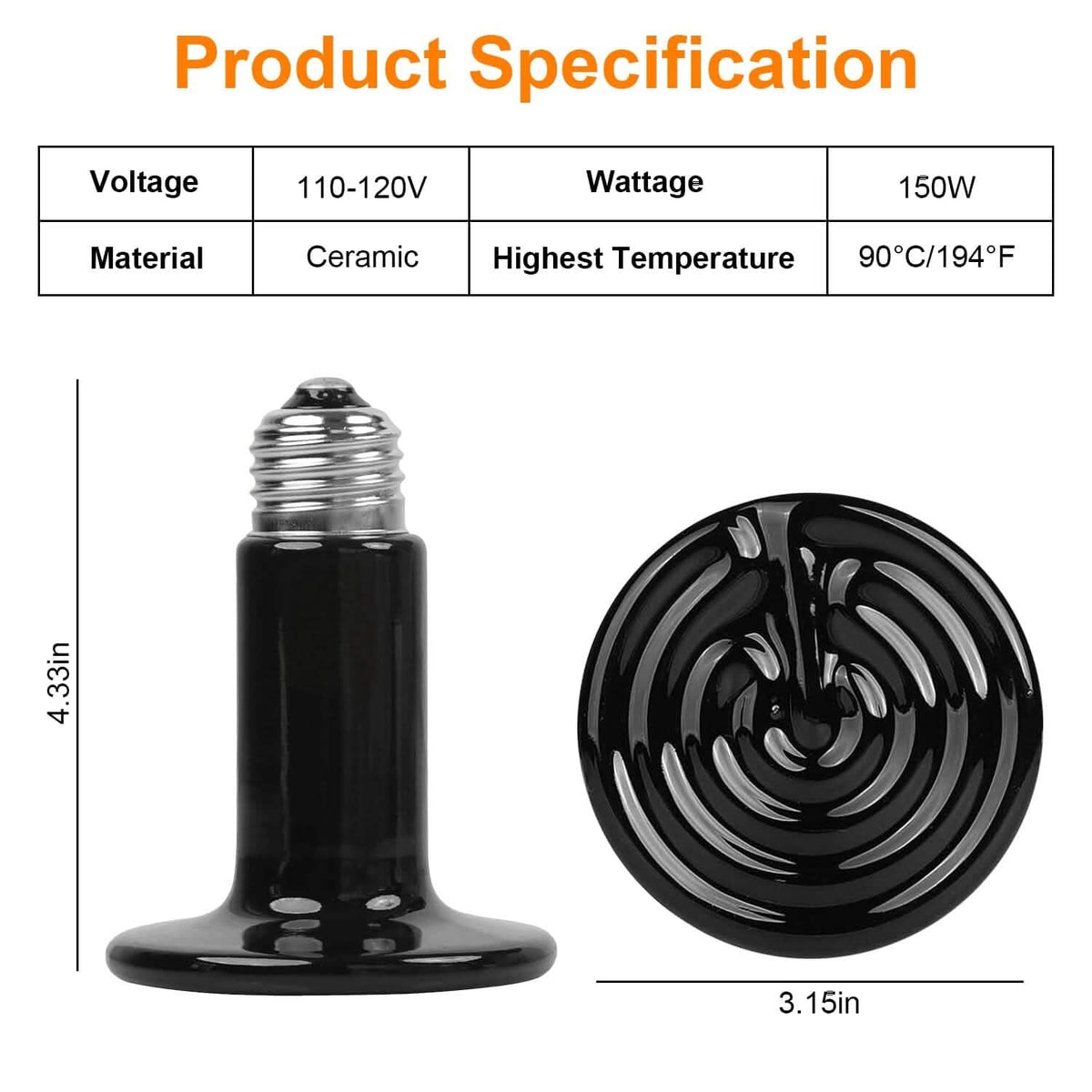 2-Pieces: 150W Infrared Reptile Heat Lamp No Light Emitting - A-1 Thread Vault