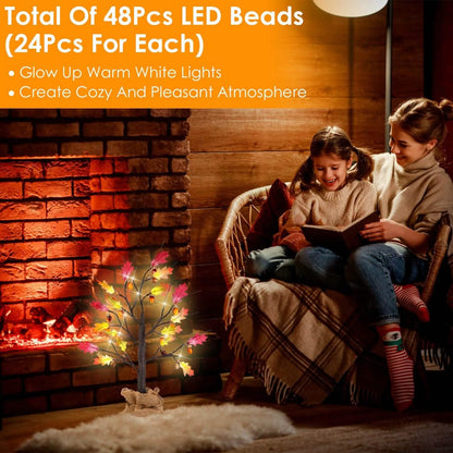 2-Pieces: 2FT Artificial Lighted Maple Tree with 24-Pieces Warm White LED Beads - A-1 Thread Vault