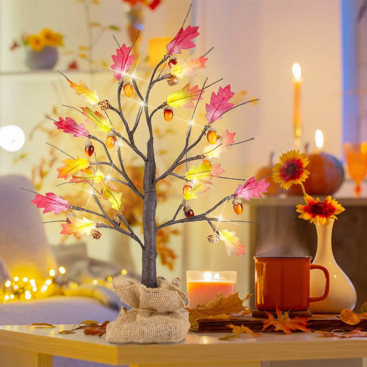 2-Pieces: 2FT Artificial Lighted Maple Tree with 24-Pieces Warm White LED Beads - A-1 Thread Vault