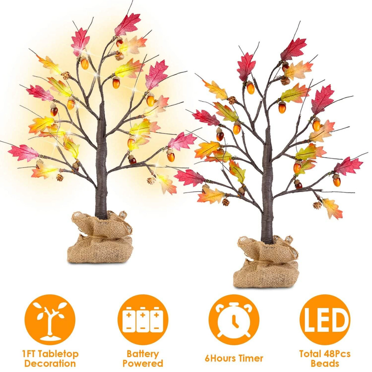 2-Pieces: 2FT Artificial Lighted Maple Tree with 24-Pieces Warm White LED Beads - A-1 Thread Vault