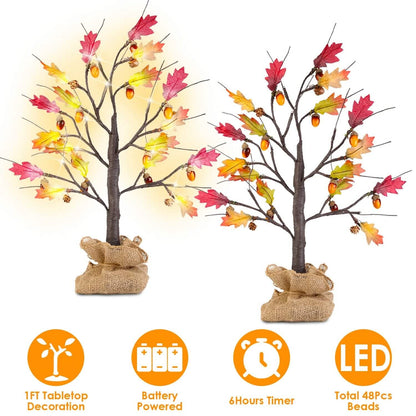 2-Pieces: 2FT Artificial Lighted Maple Tree with 24-Pieces Warm White LED Beads - A-1 Thread Vault