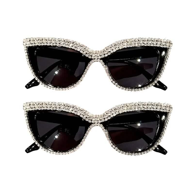 2-Pieces: Bling Rhinestone Cat Eye Sunglasses - A-1 Thread Vault
