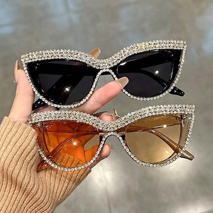 2-Pieces: Bling Rhinestone Cat Eye Sunglasses - A-1 Thread Vault