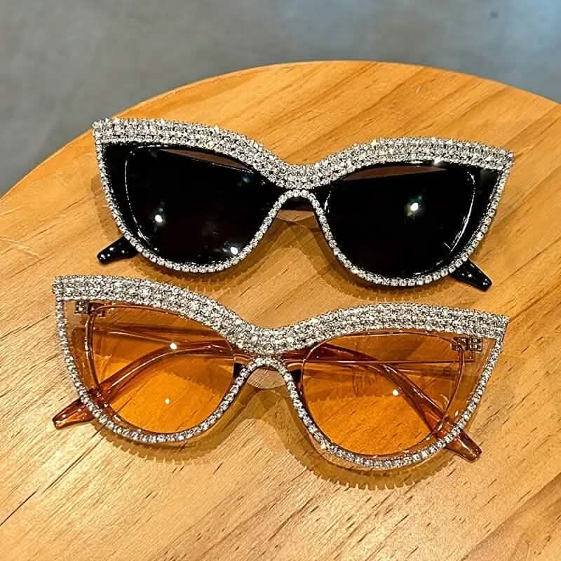 2-Pieces: Bling Rhinestone Cat Eye Sunglasses - A-1 Thread Vault