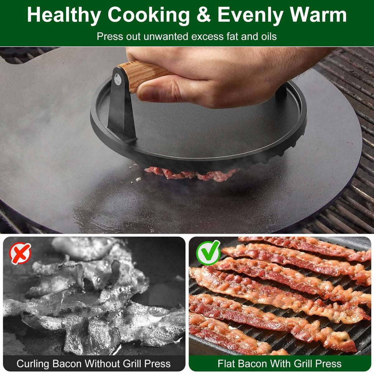 2-Pieces: Cast Iron Grill Press Pre-Seasoned Steak Weights Smash Burger Press - A-1 Thread Vault