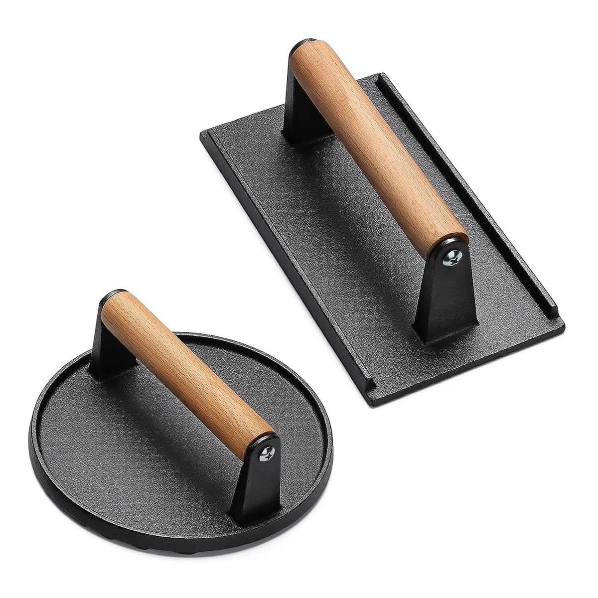 2-Pieces: Cast Iron Grill Press Pre-Seasoned Steak Weights Smash Burger Press - A-1 Thread Vault