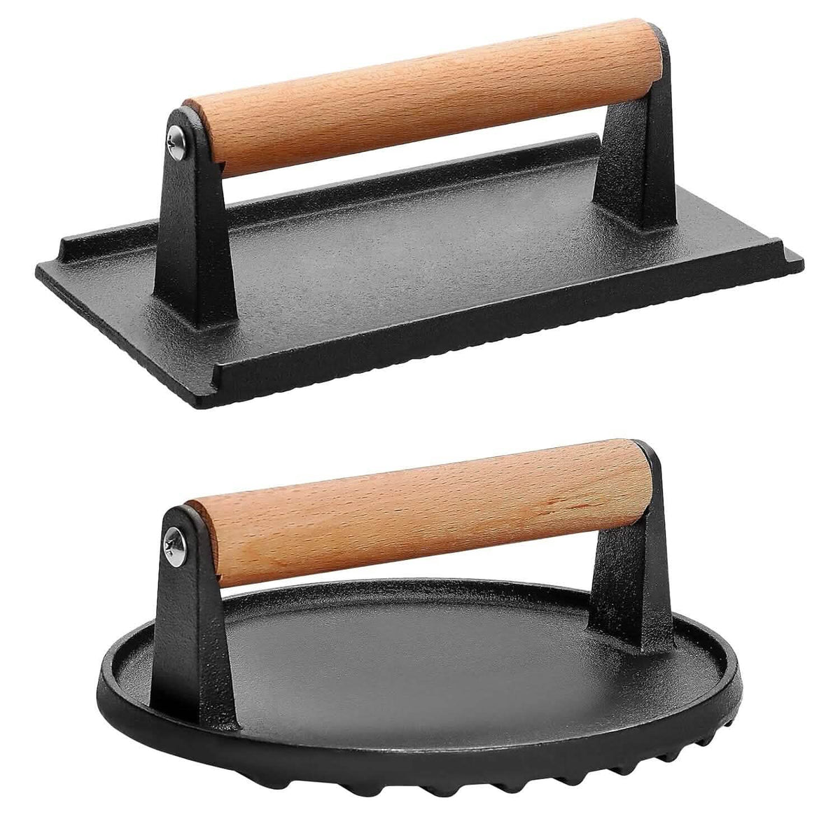 2-Pieces: Cast Iron Grill Press Pre-Seasoned Steak Weights Smash Burger Press - A-1 Thread Vault