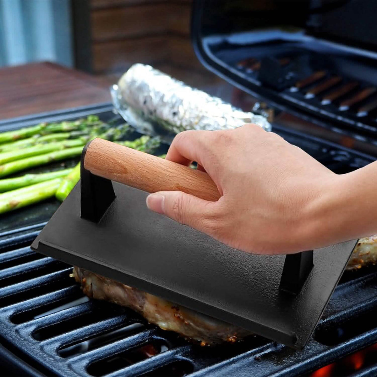 2-Pieces: Cast Iron Grill Press Pre-Seasoned Steak Weights Smash Burger Press - A-1 Thread Vault
