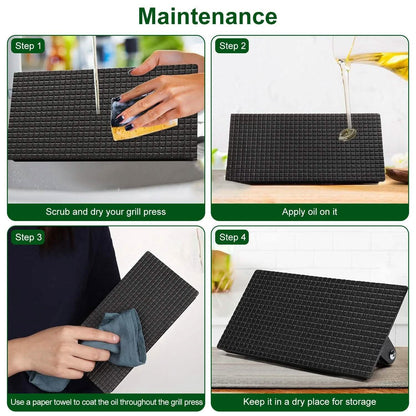 2-Pieces: Cast Iron Grill Press Pre-Seasoned Steak Weights Smash Burger Press - A-1 Thread Vault