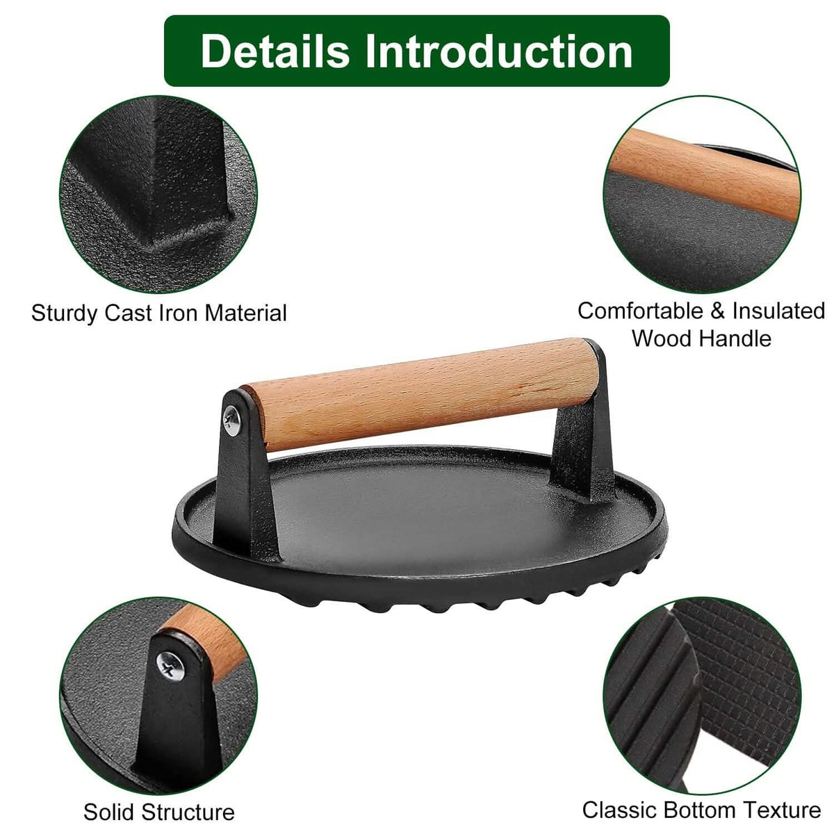2-Pieces: Cast Iron Grill Press Pre-Seasoned Steak Weights Smash Burger Press - A-1 Thread Vault