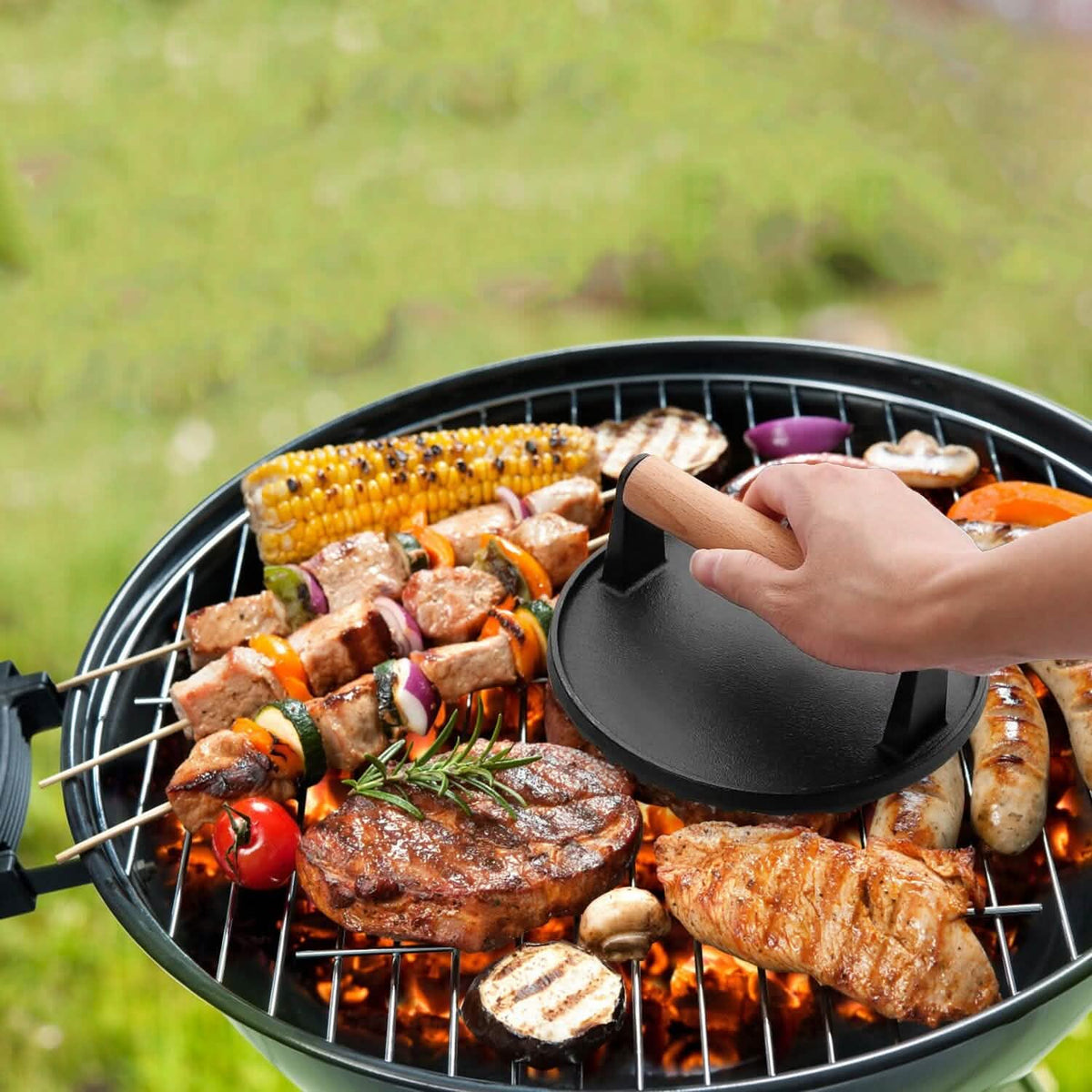 2-Pieces: Cast Iron Grill Press Pre-Seasoned Steak Weights Smash Burger Press - A-1 Thread Vault