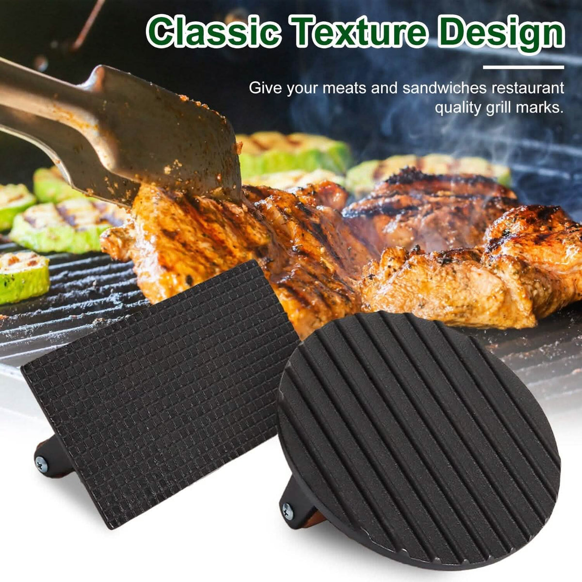 2-Pieces: Cast Iron Grill Press Pre-Seasoned Steak Weights Smash Burger Press - A-1 Thread Vault