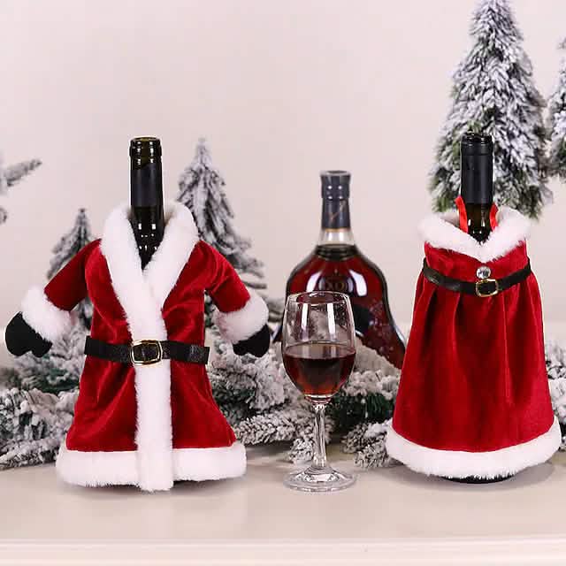 2-Pieces: Christmas Wine Bottle Cover Merry Christmas Decor - A-1 Thread Vault