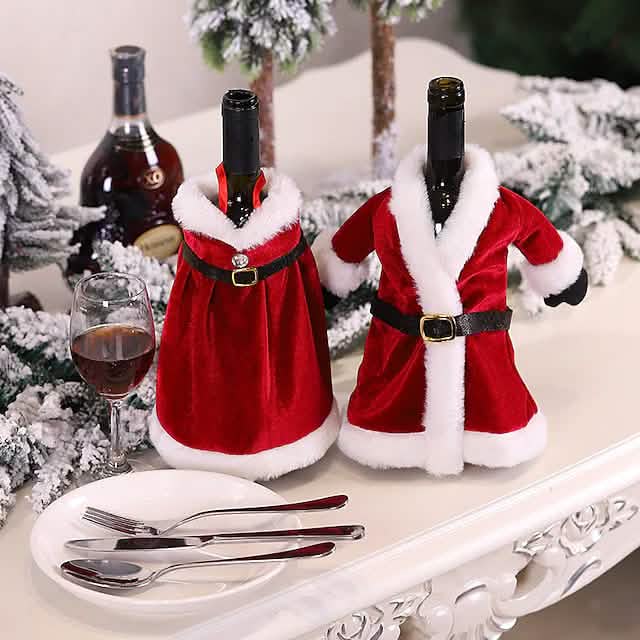 2-Pieces: Christmas Wine Bottle Cover Merry Christmas Decor - A-1 Thread Vault