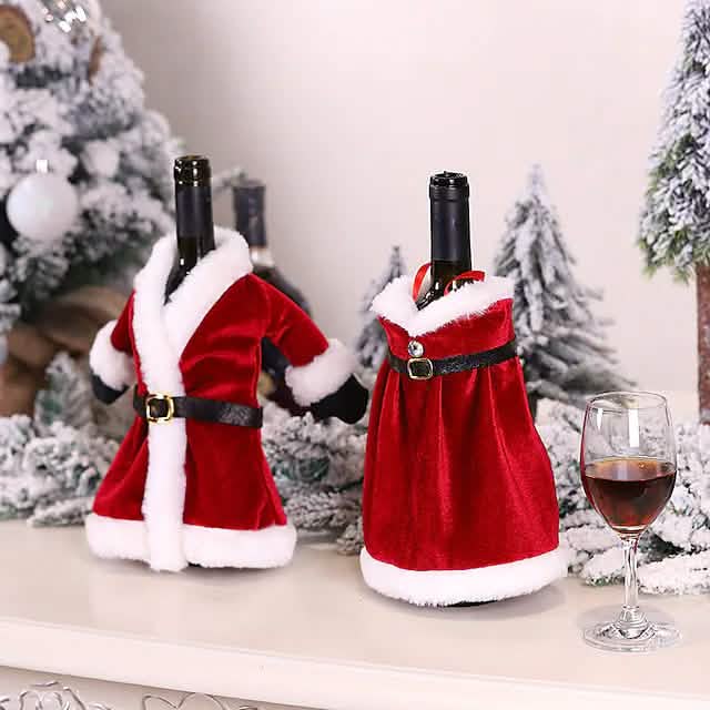 2-Pieces: Christmas Wine Bottle Cover Merry Christmas Decor - A-1 Thread Vault