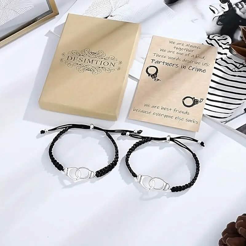 2-Pieces: Classic Vintage Handcuff Charm Friendship Bracelets - A-1 Thread Vault