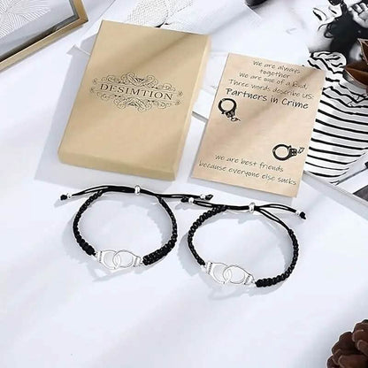 2-Pieces: Classic Vintage Handcuff Charm Friendship Bracelets - A-1 Thread Vault