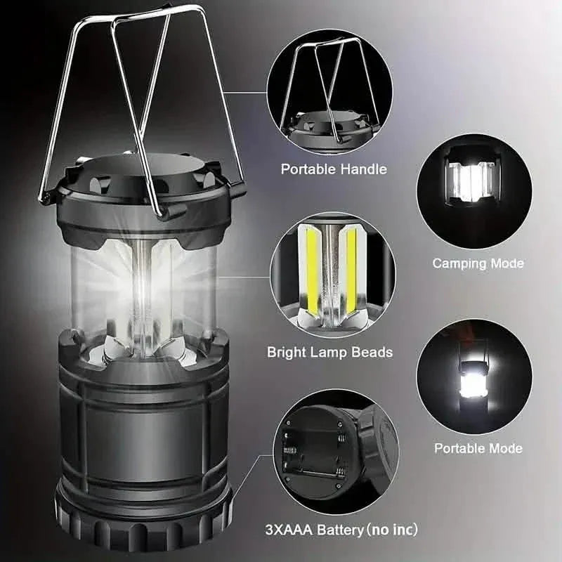2-Pieces: Super Bright LED Camping Lantern - Portable and Collapsible Emergency Flashlight with Battery Power - A-1 Thread Vault