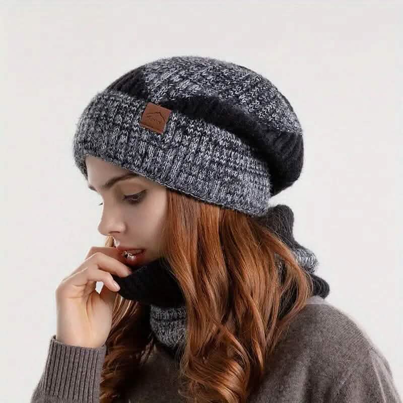 2-Pieces: Two-Tone Warm Knit Winter Hat - A-1 Thread Vault