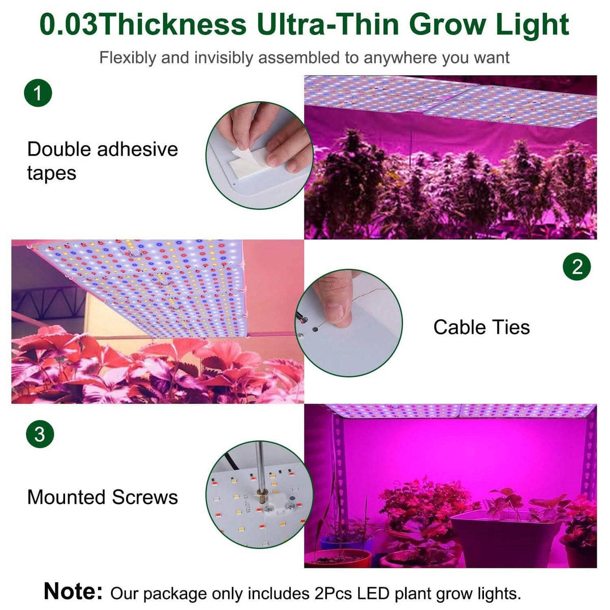 2-Pieces: Ultra-Thin LED Grow Lights for Indoor Plants with 126 LEDs - A-1 Thread Vault