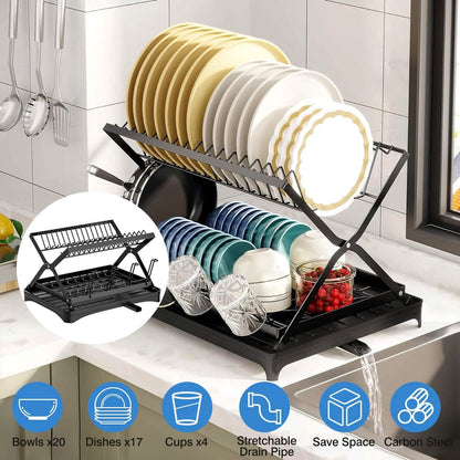 2-Tier Dish Drying Rack with Cup Holder and Drainboard - A-1 Thread Vault