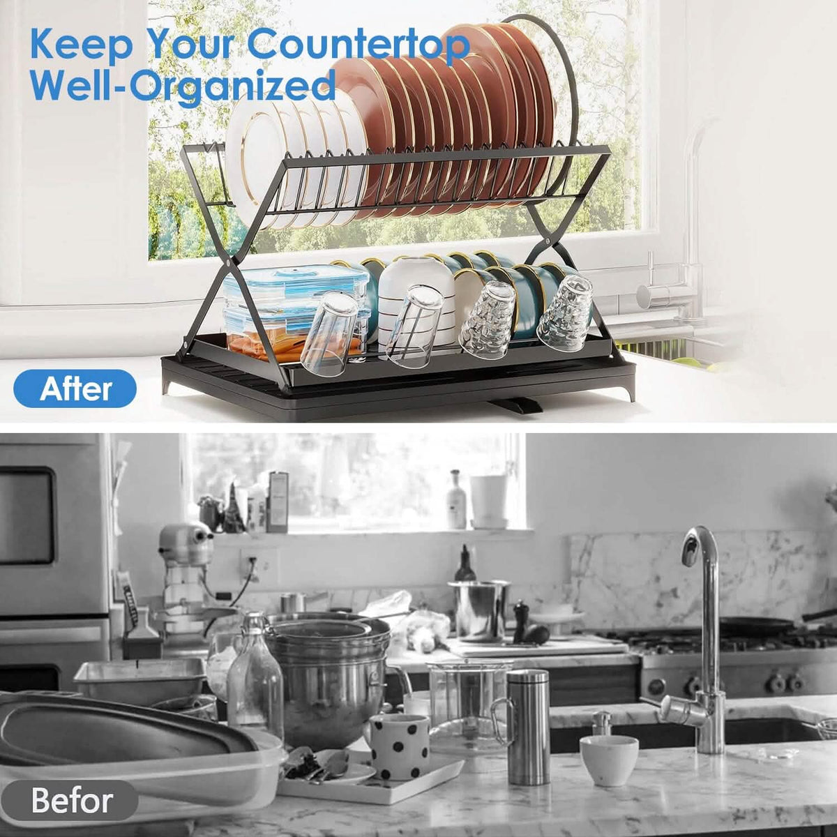 2-Tier Dish Drying Rack with Cup Holder and Drainboard - A-1 Thread Vault