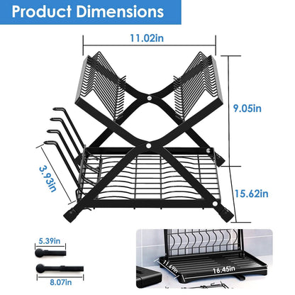 2-Tier Dish Drying Rack with Cup Holder and Drainboard - A-1 Thread Vault