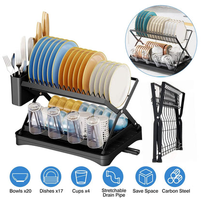2-Tier Dish Drying Rack with Cup Holder and Drainboard - A-1 Thread Vault