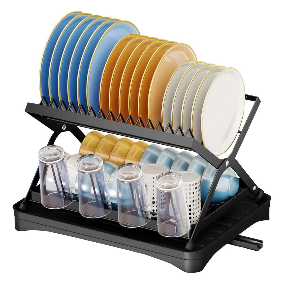 2-Tier Dish Drying Rack with Cup Holder and Drainboard - A-1 Thread Vault