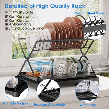 2-Tier Dish Drying Rack with Cup Holder and Drainboard - A-1 Thread Vault