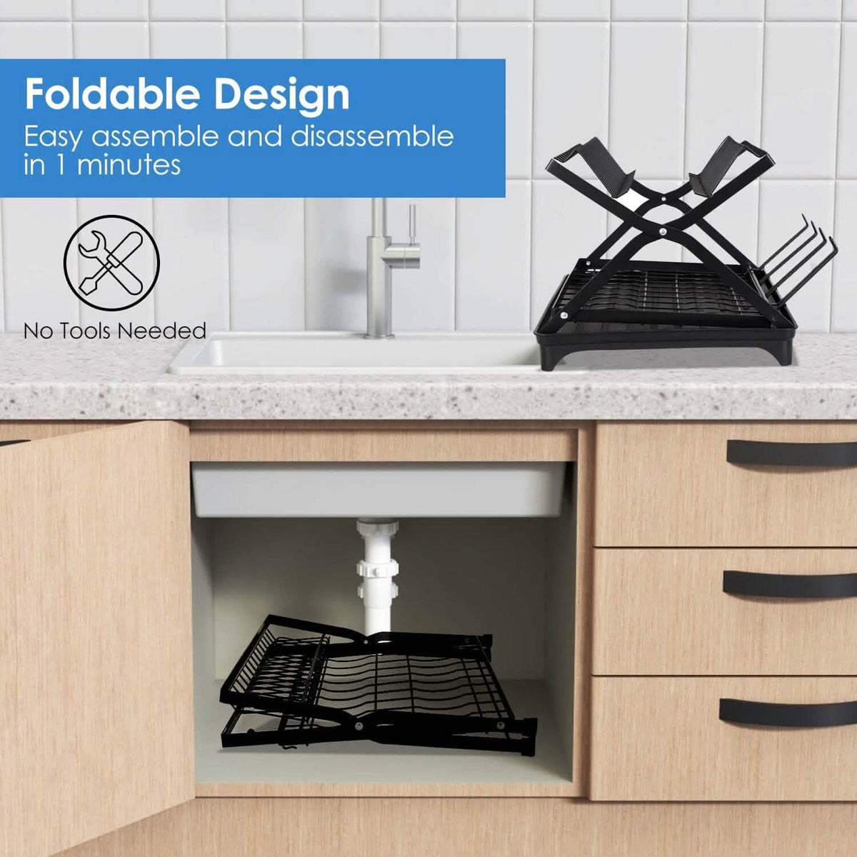 2-Tier Dish Drying Rack with Cup Holder and Drainboard - A-1 Thread Vault