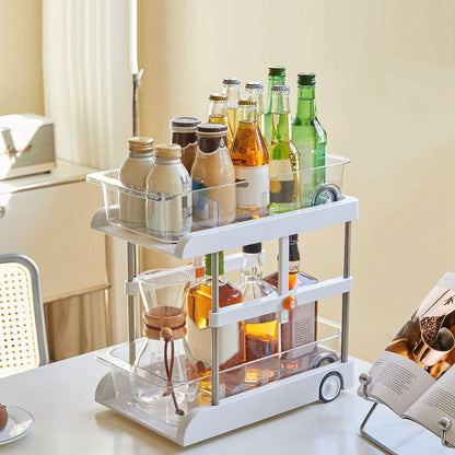 2-Tier Height Adjustable Under Sink Organizer with Flexible Wheels 2 Clear Trays - A-1 Thread Vault
