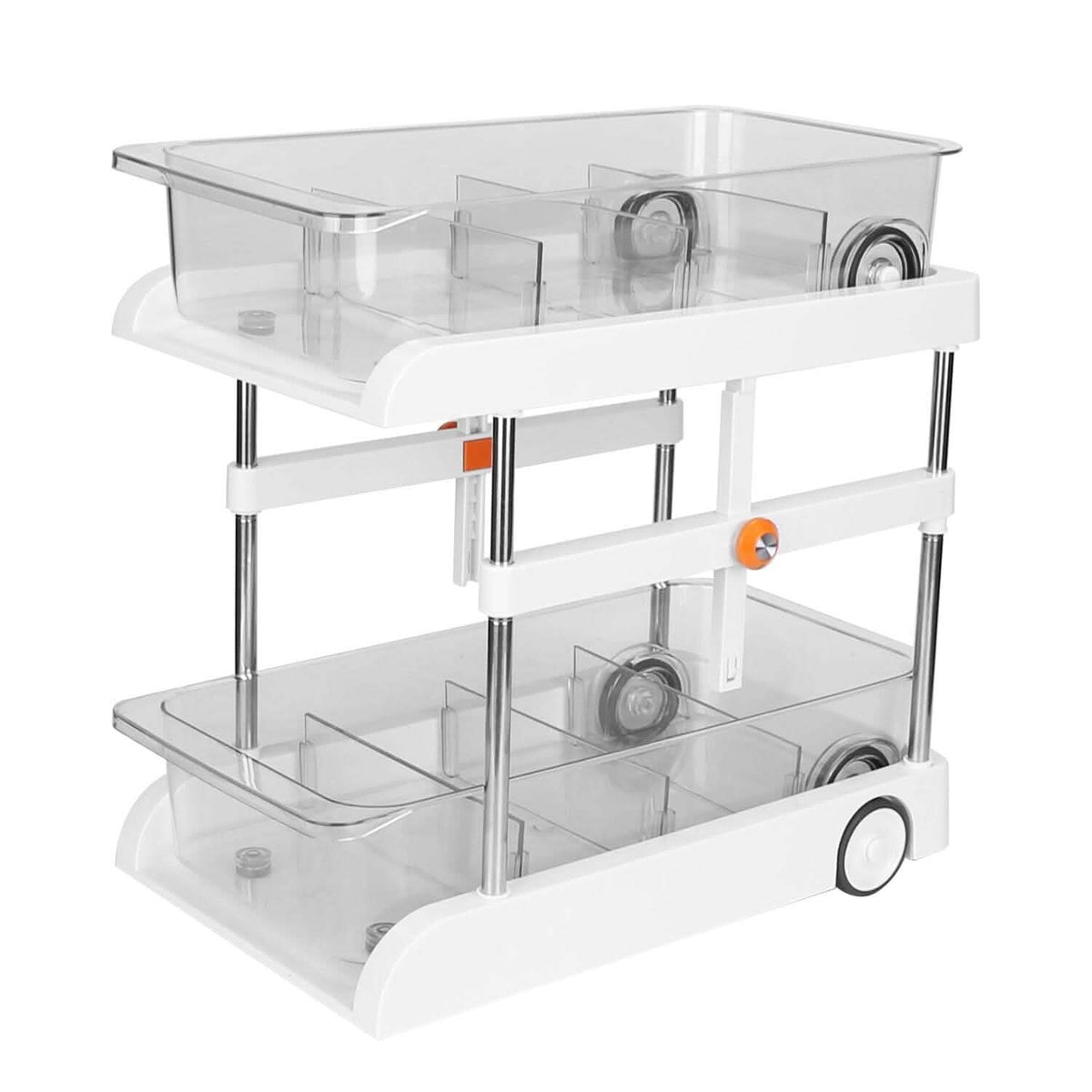 2-Tier Height Adjustable Under Sink Organizer with Flexible Wheels 2 Clear Trays - A-1 Thread Vault
