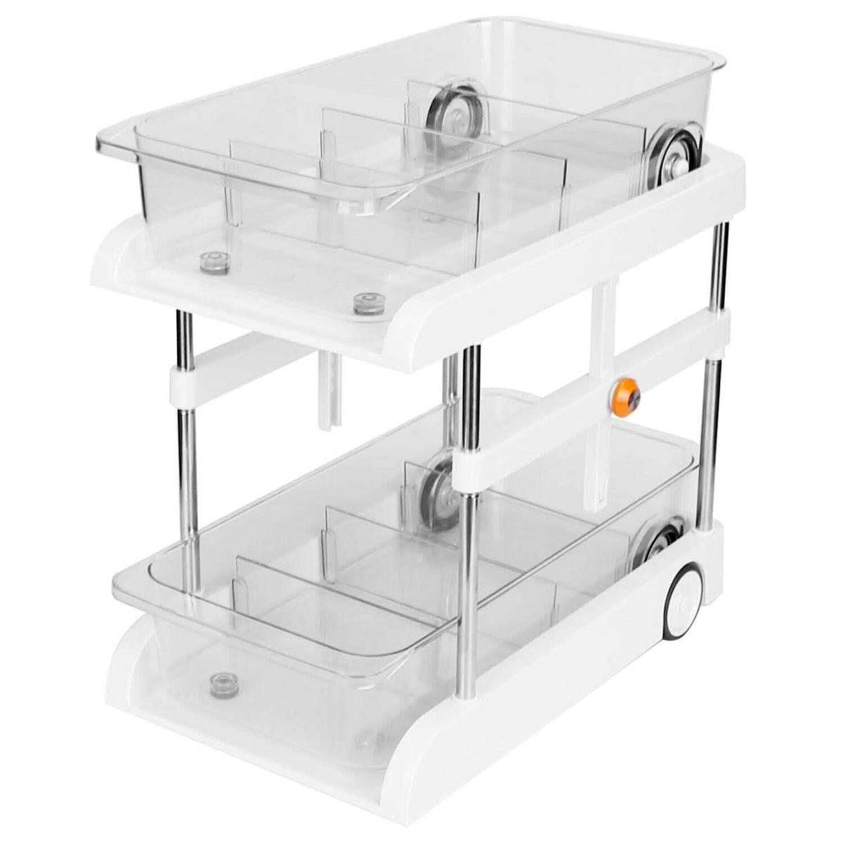 2-Tier Height Adjustable Under Sink Organizer with Flexible Wheels 2 Clear Trays - A-1 Thread Vault