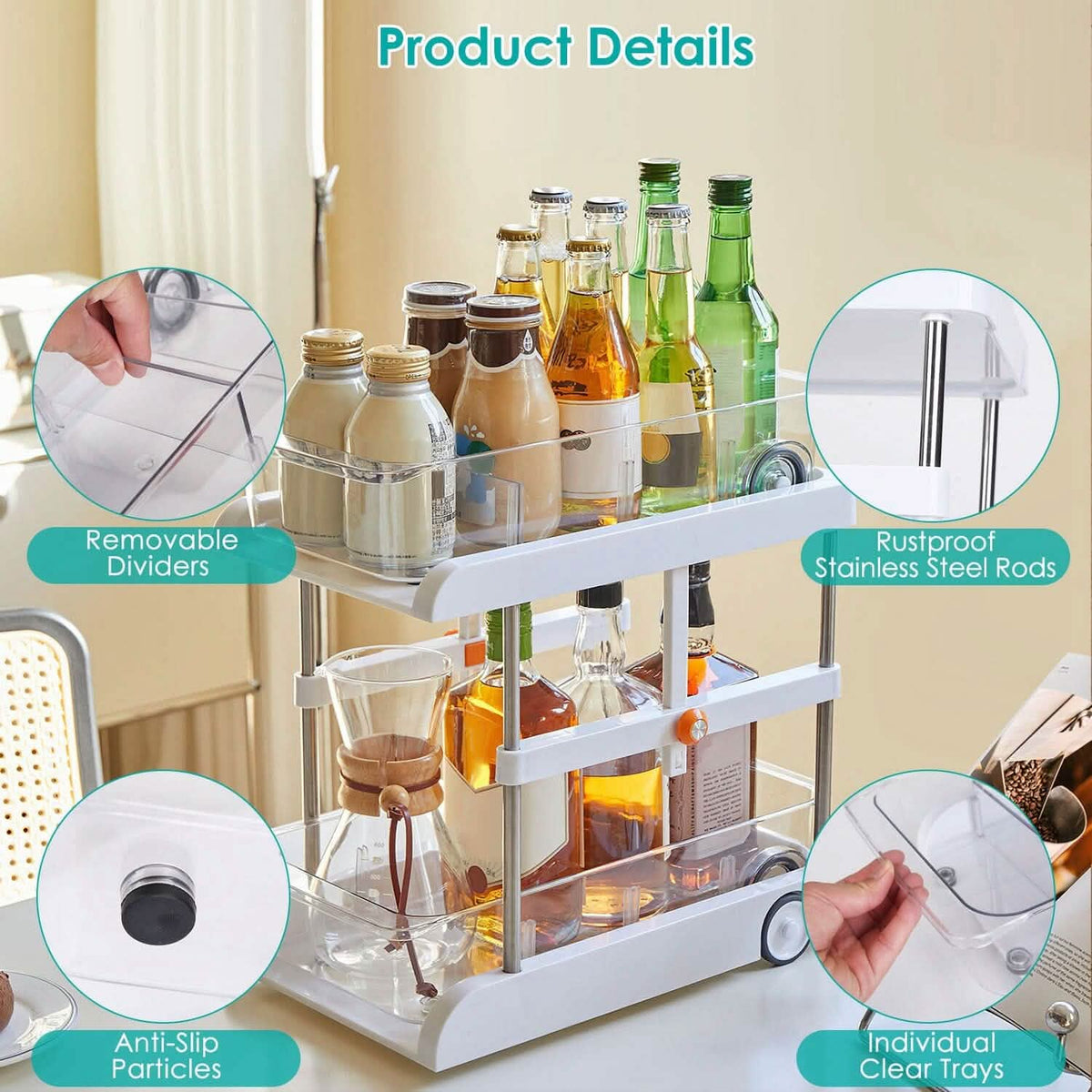 2-Tier Height Adjustable Under Sink Organizer with Flexible Wheels 2 Clear Trays - A-1 Thread Vault