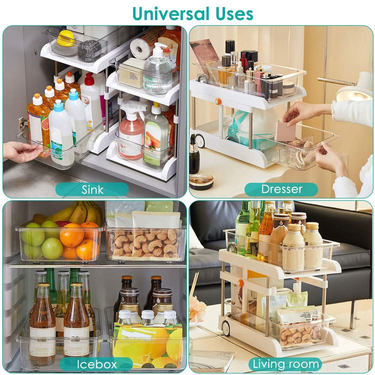 2-Tier Height Adjustable Under Sink Organizer with Flexible Wheels 2 Clear Trays - A-1 Thread Vault