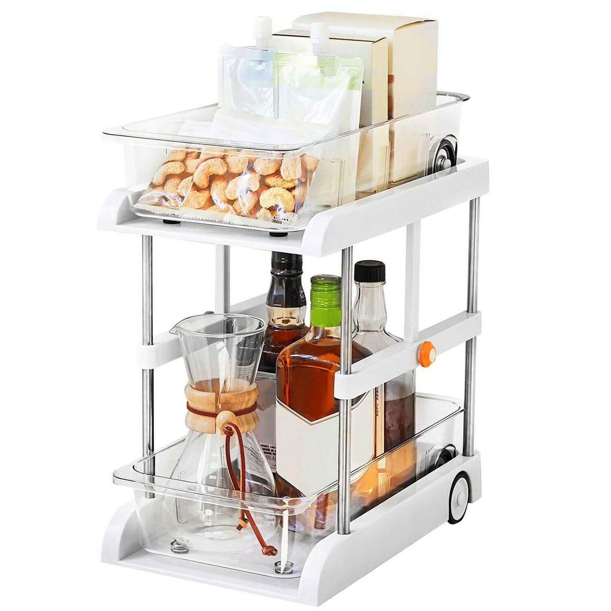 2-Tier Height Adjustable Under Sink Organizer with Flexible Wheels 2 Clear Trays - A-1 Thread Vault